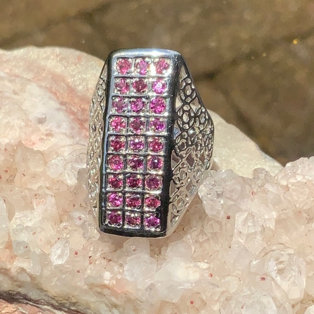 PINK RHODOLITE GARNET 925 STERLING SILVER RING, SIZE 8.5